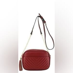 Women's Crossbody Shoulder Purse Bag Small Burgundy & Gold Tassle Zipper